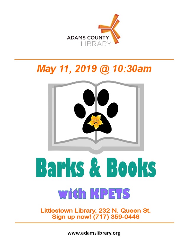Barks and Books with KPETS is on Saturday, May 11, 2019 at 10:30am.