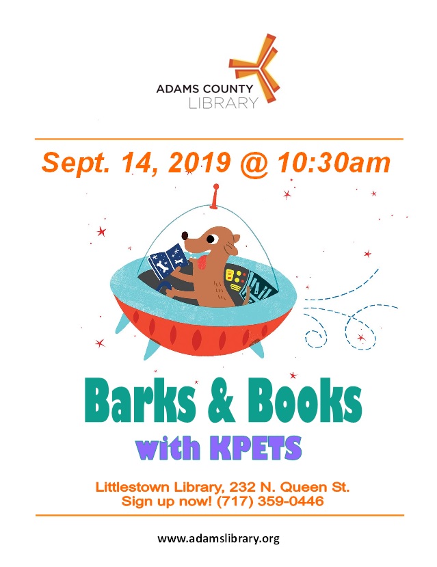 Barks and Books with KPETS is on Saturday, September 14, 2019 at 10:30am.