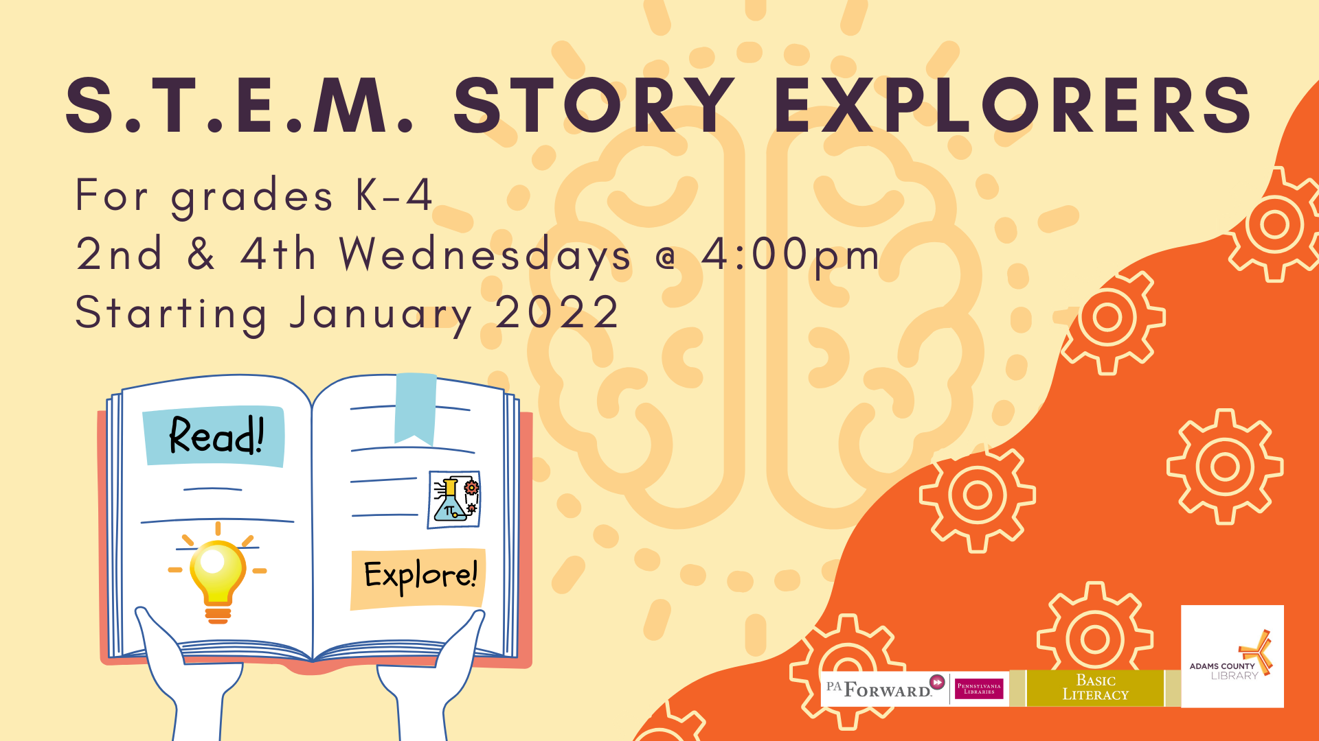 Join us the 2nd and 4th Wednesday of the month for STEM Story Explorers at 4:00pm!