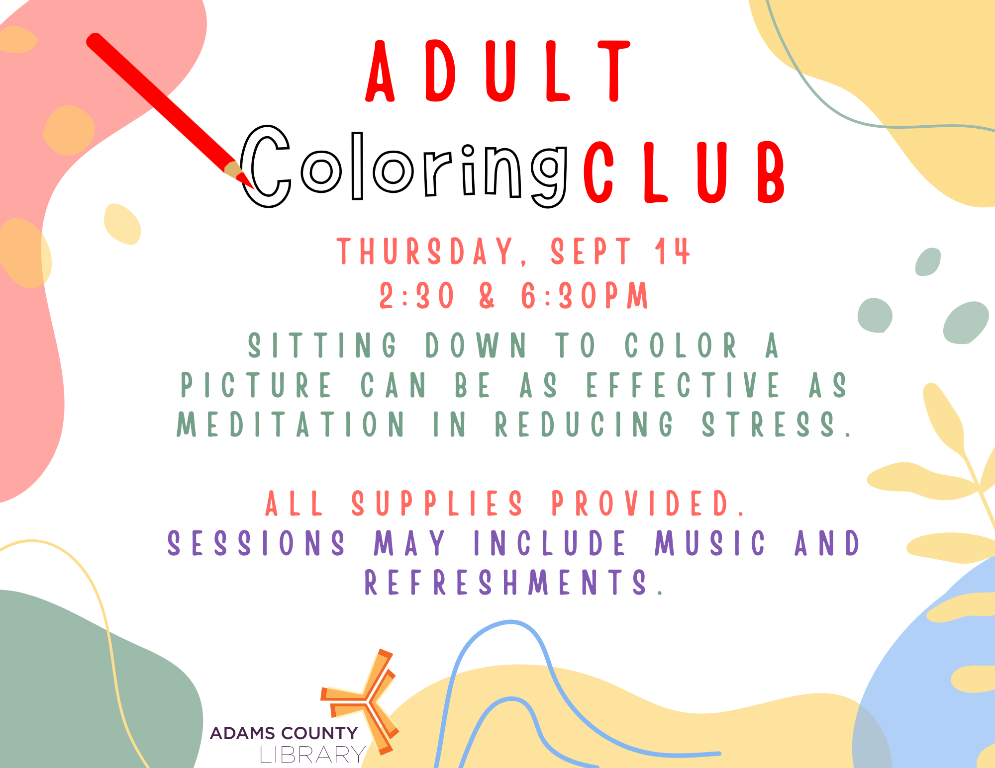 Adult Coloring Club  Adams County Library