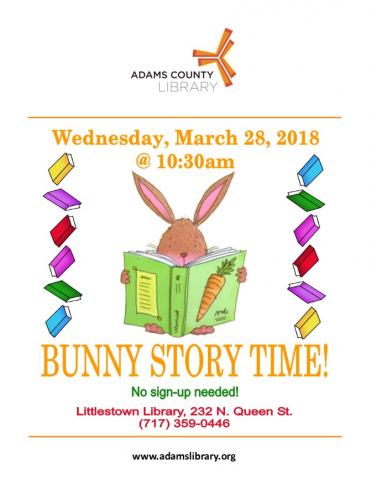 Join us for a special bunny story time on Wednesday, March 28 at 10:30 a.m.