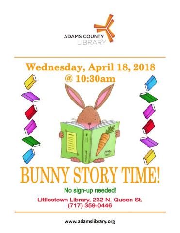 Join us for a special bunny story time on Wednesday, April 18 at 10:30 a.m.