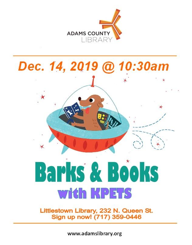 Barks and Books with KPETS is on Saturday, December 14, 2019 at 10:30am.